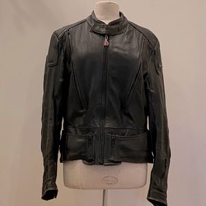 Hein Gericke Mens Black Leather Motorcycle Jacket / Size 44  (Medium)/Distressed